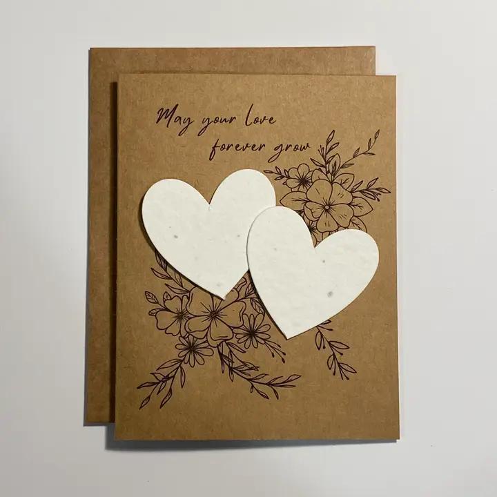 Raven's Edge Studio - Plantable Wildflower Seed Hearts - Eco Wedding Card Kraft Card