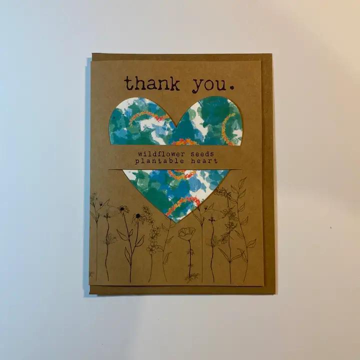 Raven's Edge Studio - Plantable Seed Card - Thank you - Green Tie Dye with Red Swirls