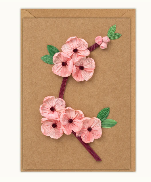 Husk & Heart - Cherry Blossom Kraft Paper Card and Matching Envelope - HH-GC-10013