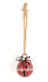 6.625" Long Antique Red Oversized Hanging Metal Christmas Bell with Stars Cutouts ZR200890-F
