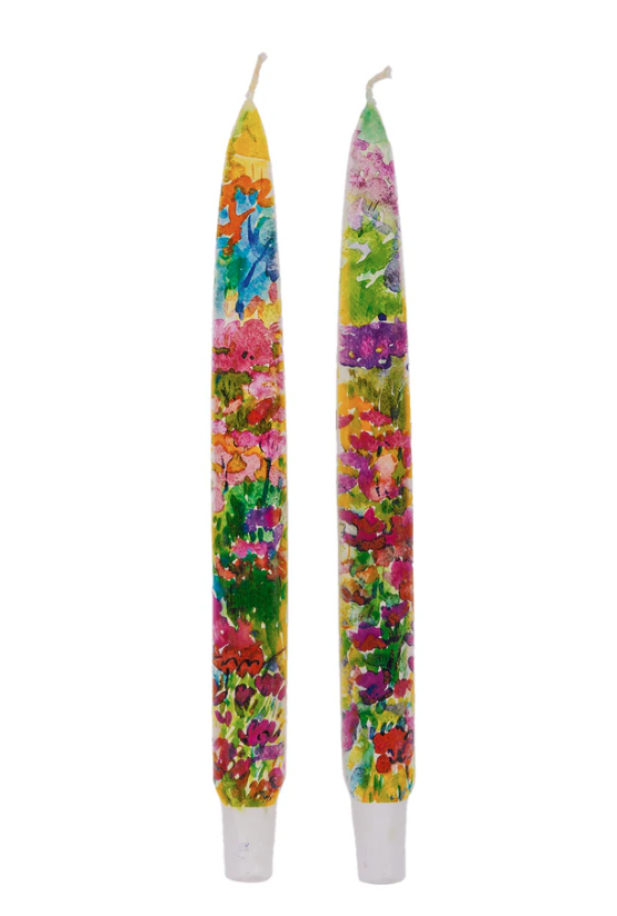Flatyz - Watercolor Rainbow Flowers - Set of 2 Taper Candles - 24V206
