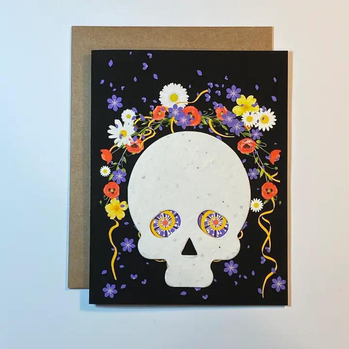 Raven's Edge - Plantable Sugar Skull Card - Eco Halloween Card - Wildflower