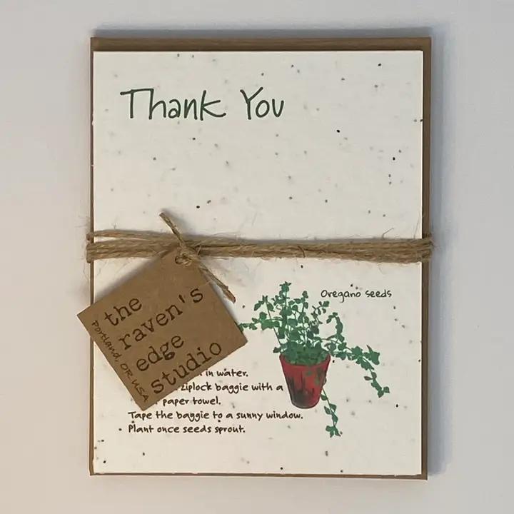 Raven's Edge Studio - Plantable Oregano Notecards | Thank You Cards | Set of 6