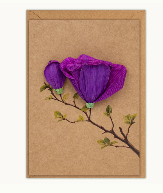 Husk & Heart - Purple Magnolia Kraft Paper Card and Matching Envelope - HH-GC-10006
