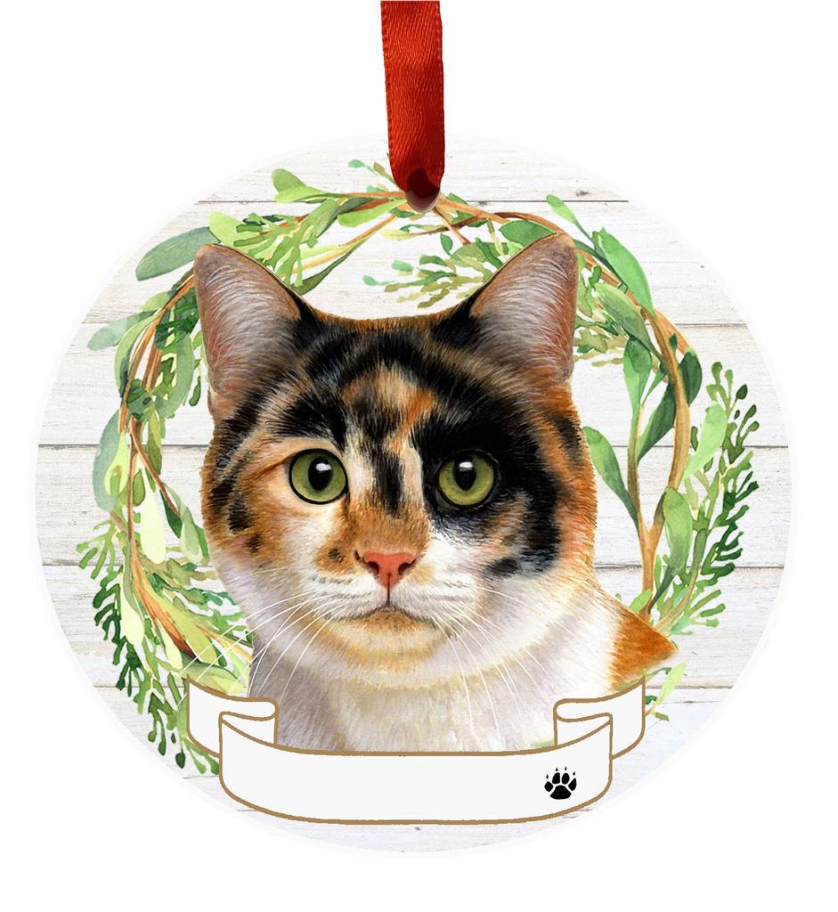 E&S Pets Calico Cat Ceramic Wreath Ornament 551-2