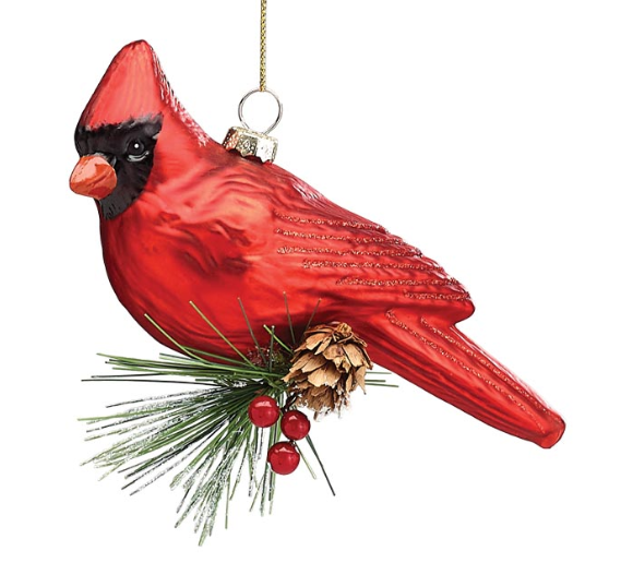 Red Cardinal Sitting on Branch Ornament - 2044189