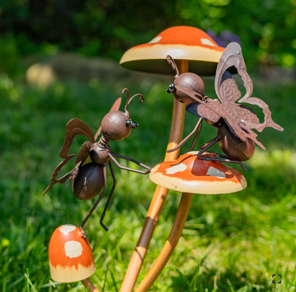 Assorted Bustling Butterflies on Iron Mushroom Garden Stakes