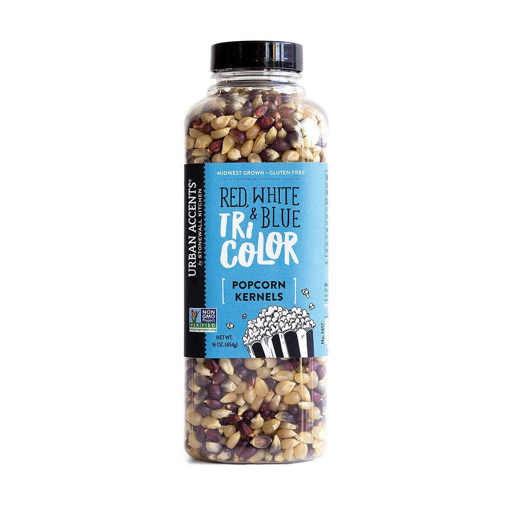 Stonewall Kitchen Urban Accents Red, White & Blue Tricolor Popcorn Kernels 16 oz bottle 371603