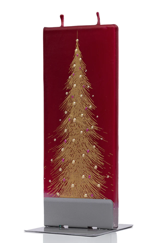 Flatyz - Flat Candle - Gold Christmas Tree on Red - F24101